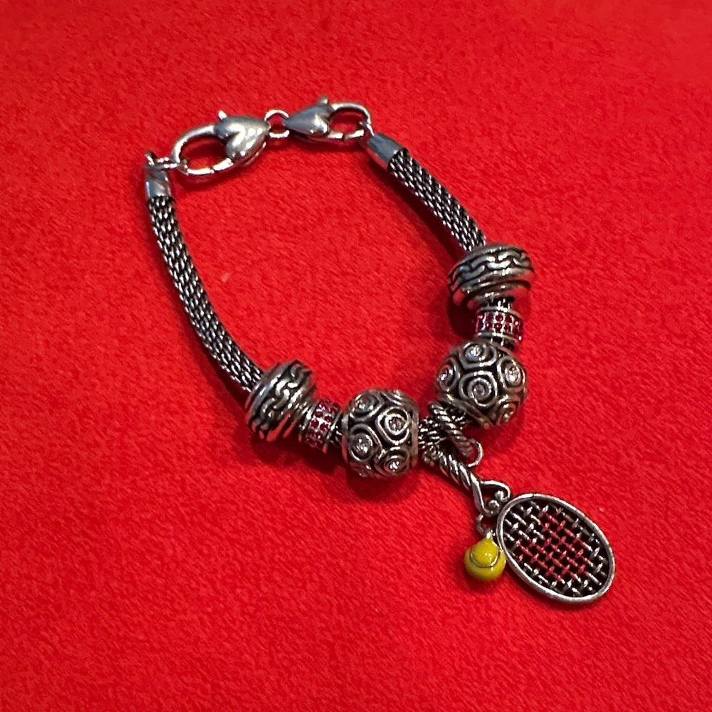 Silver Beaded Bracelet with Yellow Accent